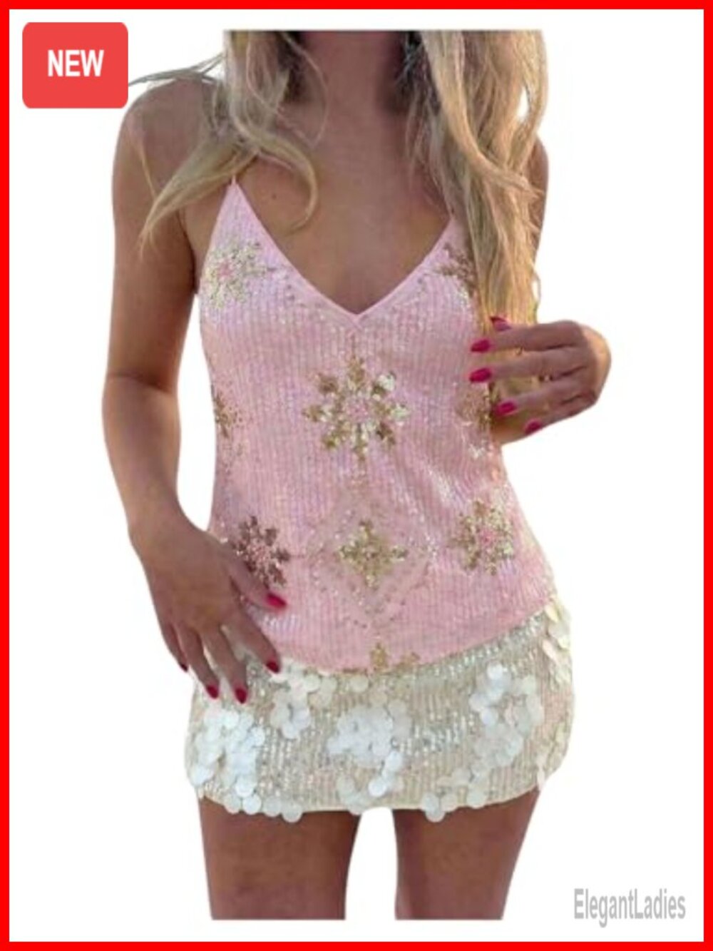 Sequin Sparkly Open Back Criss Cross Camisole Club Top